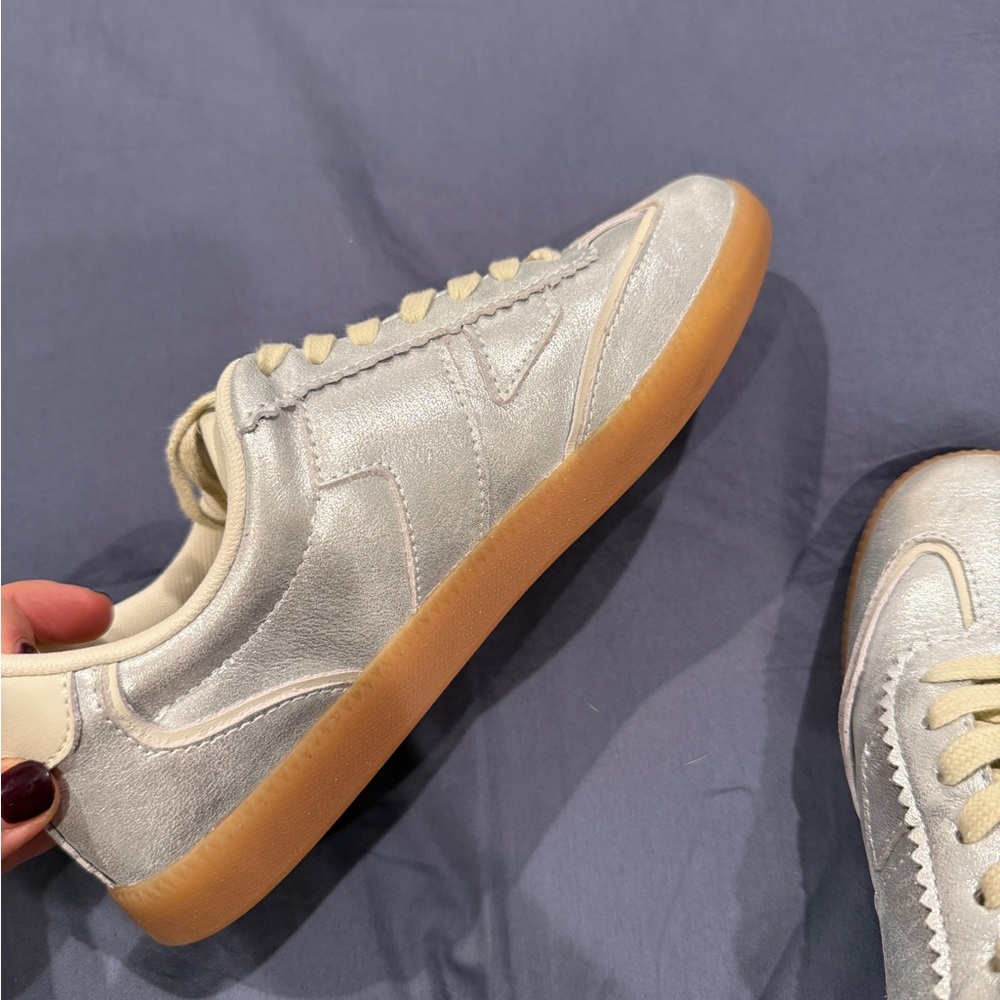 Toms Silver and Tan Sneakers